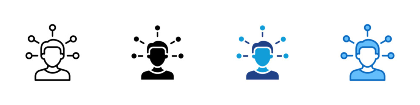 Idea Network Multiple Style Icon Design Vector - Head with connecting nodes symbolizing a network of thoughts, brainstorming, or idea sharing