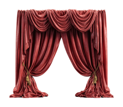 Elegant red drapes for stage design venue fabric dramatic view isolated on transparent background