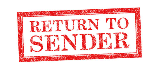 Vector red rubber stamp text Return To Sender isolated on white background.