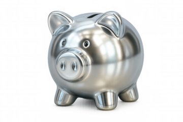 Metallic piggy bank representing savings, investment, and financial security, isolated on transparent background