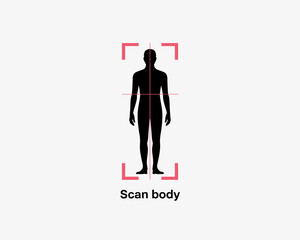 Silhouette of a person being scanned with a pink targeting system on a white background illustration