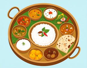 Colorful array of Indian dishes served on a traditional platter