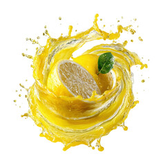 Refreshing lemon splash action kitchen food bright isolated on transparent background