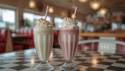 Frozen Delights Chilled Dairy Confections with Swirls of Cream and Paper Straws.