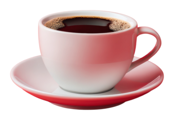 Pouring fresh brewed coffee into a white cup in a cozy kitchen setting isolated on transparent background