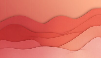 Abstract landscape of layered, soft, peachy-coral hues.  Layered, wavy, mountain ranges.  Gentle color transitions