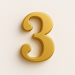 Naklejka premium Stylish golden three dimensional number 3 on a subtle off white background.