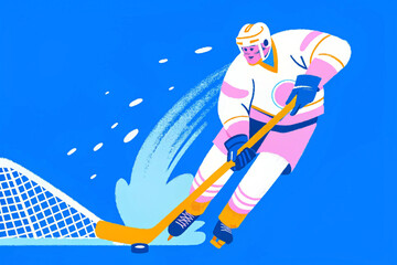 ice hockey player with stick striking puck, dynamic winter sports action

