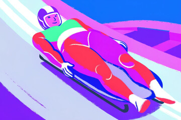 luge athlete lying flat on sled, high-speed winter sports action
