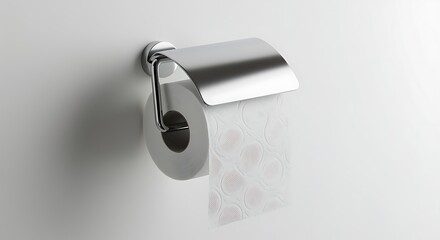 Modern chrome toilet paper holder mounted on a white wall with a partial roll of toilet paper