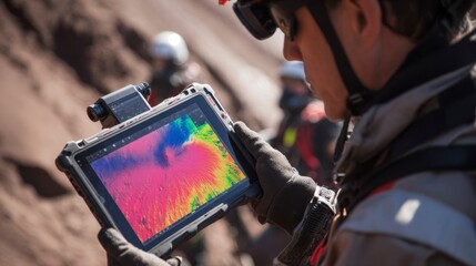 Volcanologist Monitoring Sensor Data on Drone Deployment Mission