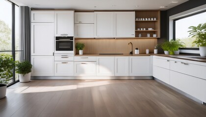 simple kitchen with white cabinets and streamlined appliances minimalistic furniture harmonious design