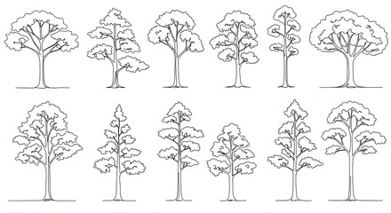 Various tree line drawings
