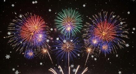 Colorful fireworks illuminate the night sky with vibrant bursts of light