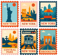 SET OF NEW YORK STAMPS ILLUSTRATION