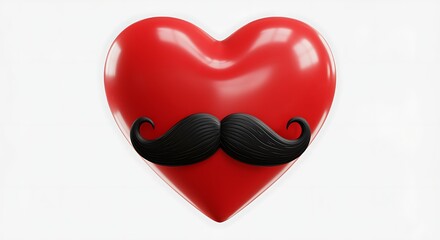 Red heart with black mustache symbolizing love and masculinity
