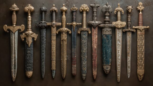 Historical Collection of European Swords with Intricate Designs - Powered by Adobe