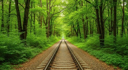 Obraz premium Enchanted Forest Railway Journey Through Lush Greenery
