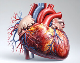 Naklejka premium Cross-Sectional View of Human Heart with Blood Vessels and Fatty Deposits