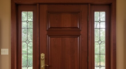 Obraz premium Wooden entry door with glass panels