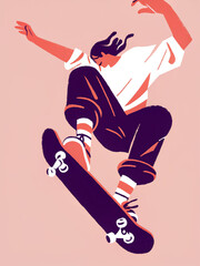 skateboarder performing jump trick in mid-air, extreme sports movement