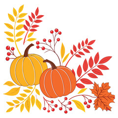 Orange pumpkin and leaves create a cozy autumn harvest background vector illustration for a fall holiday