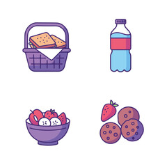 Picnic. Sandwiches, water, fruit salad, and cookies for a meal