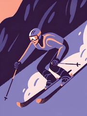 skier leaning forward with poles, speeding downhill in dynamic winter sports pose