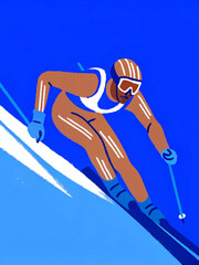 skier leaning forward with poles, speeding downhill in dynamic winter sports pose