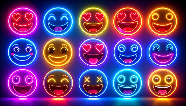 Glowing Neon Emojis A Spectrum of Digital Emotions and Reactions