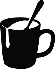 Coffee Mug silhouette, mug with spoon inside, high-contrast black  vector for cafe branding and packaging, scalable artwork for print and menus