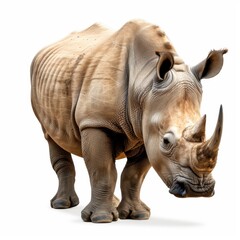 Obraz premium Majestic rhinoceros in natural habitat showcasing wildlife conservation, biodiversity, and powerful presence in stunning outdoor environment