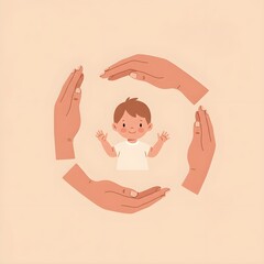 Protective Hands Surrounding a Happy Toddler | Concept of Child Care and a Secure Future