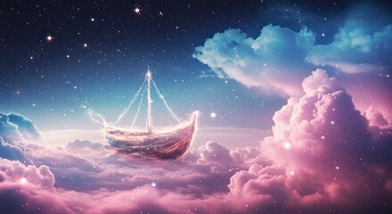 Celestial Sailboat: A Dreamlike Voyage Through Starlit Clouds