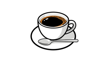 Obraz premium hot coffee cup saucer spoon illustration