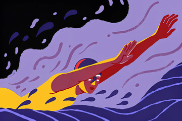 swimmer diving into water with stretched arms, dynamic aquatic sports action