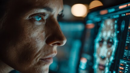 Close-Up of Artificial Intelligence and Facial Recognition Technology