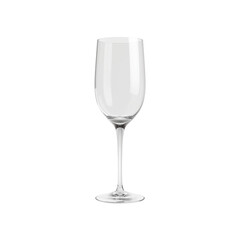 Clear wine glass on tall stem with elegant bowl and subtle reflection conveying delicate sophistication