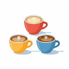 Obraz premium Three Colorful Coffee Cups with Latte Art
