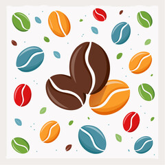 Colorful Coffee Beans Pattern On White Background