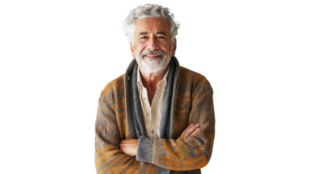 Portrait of a happy senior man with grey hair smiling warmly