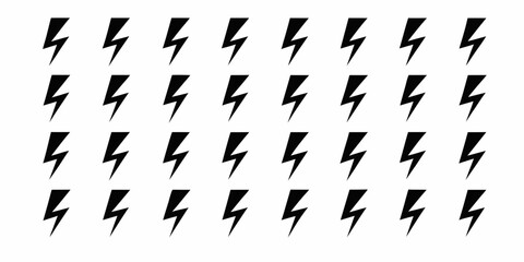 Seamless pattern of black lightning bolt icons on a white background