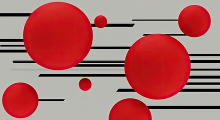 Dynamic Red Spheres and Black Lines: Modern Abstract Composition