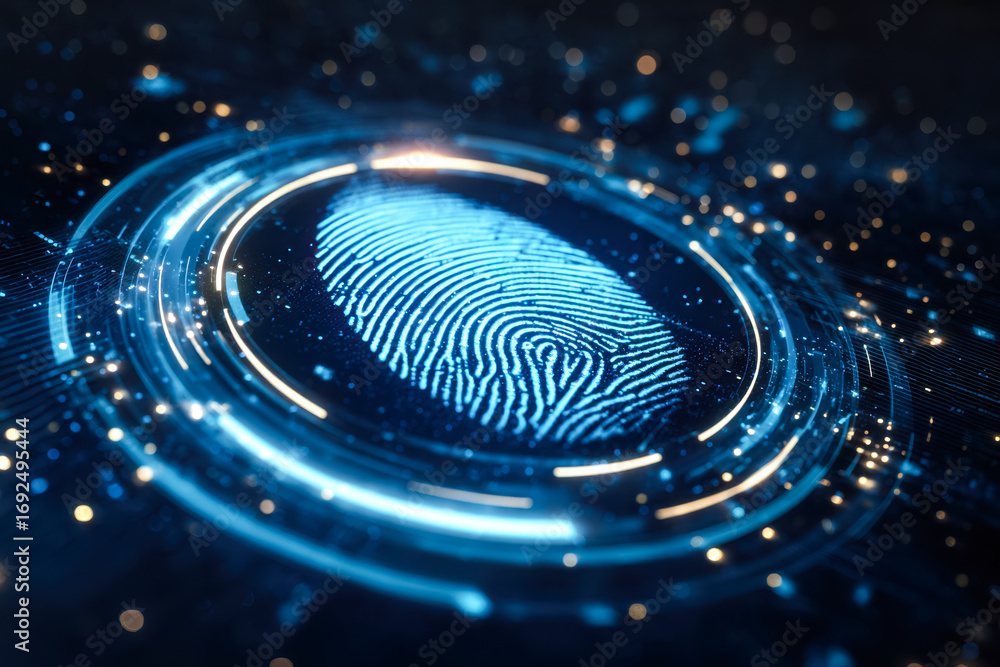 Aufkleber digital fingerprint scan with glowing futuristic interface