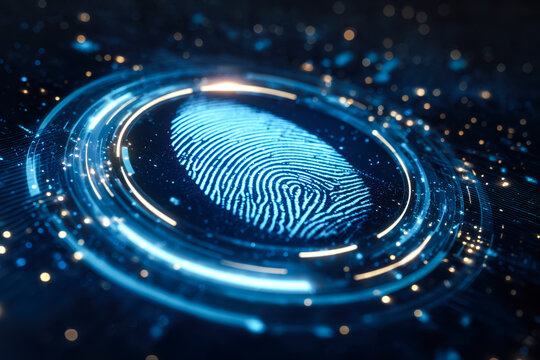 Digital fingerprint scan with glowing futuristic interface