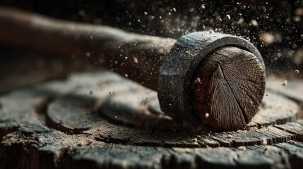 Nordic Throwing Axe Mid Flight with Dust and Wood Shavings