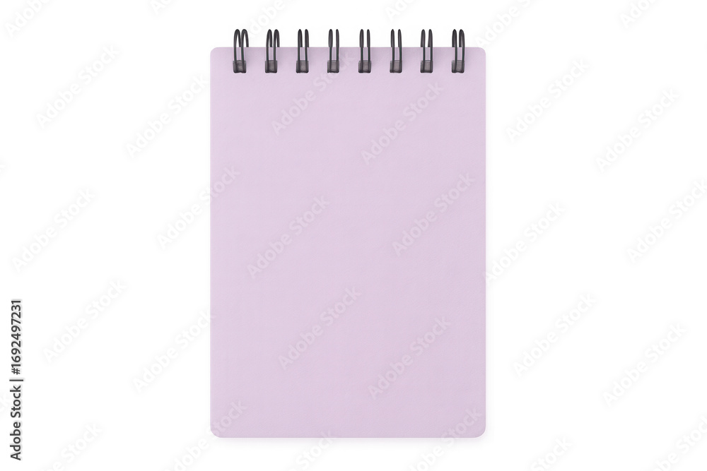 Poster purple notepad with blank pages and spiral binding, isolated on transparent background, perfect for 