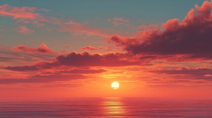 Sunset over the ocean with vibrant colors and clouds
