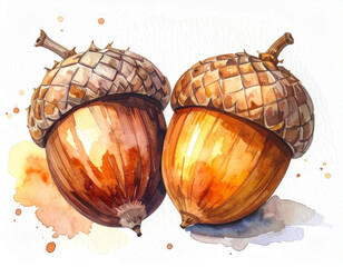 水彩画風の秋のどんぐりイラスト