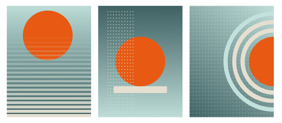 Abstract Retro Posters Set, Template, Simple Design Cover, Flyer with Lines and Circles
